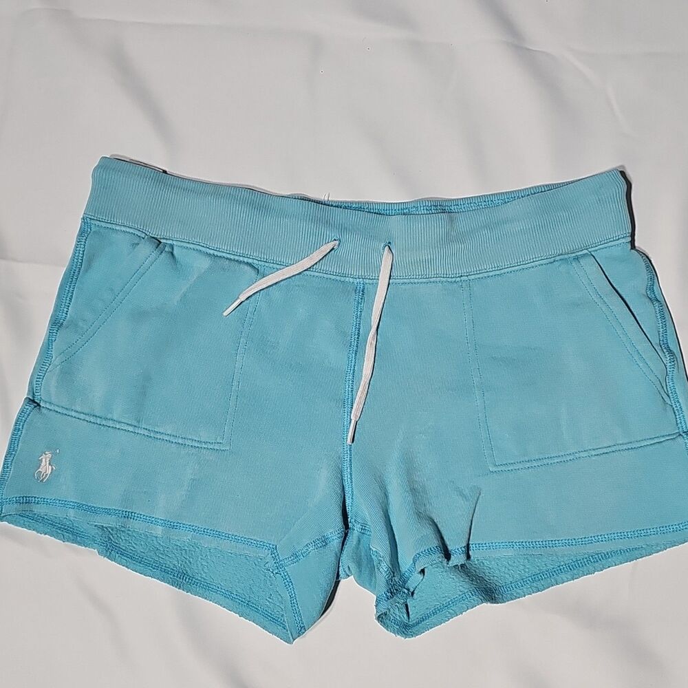 Polo Ralph Lauren Womens Shorts Baby Blue S Fleece White Pony